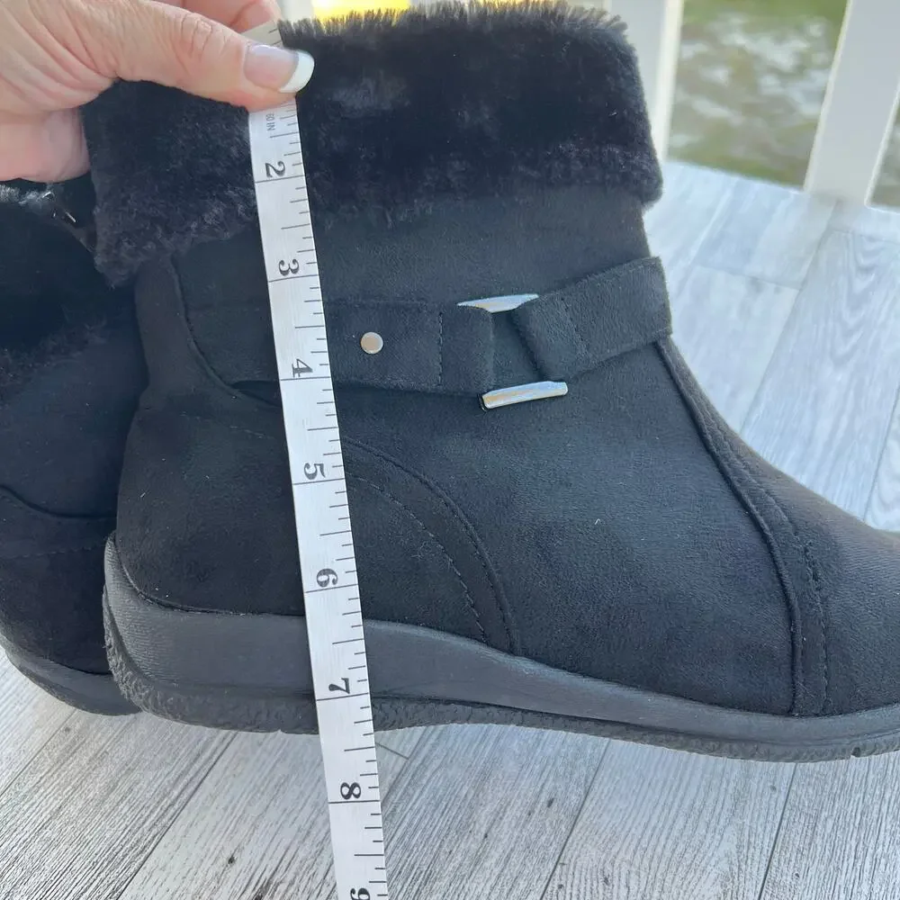 Alpine Woods Boots Black Faux Fur Zip Up Booties Buckle Accent Women’s Size 10M